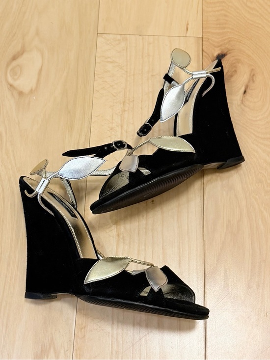 Dolce & Gabbana Shoes - Dolce & Gabbana Women’s Metallic Leaf Appliqué Suede Leather Wedge Sandal